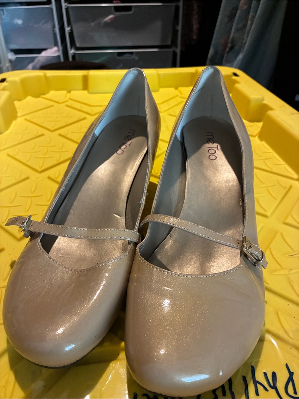 me too Beige Patent Mary Jane Wedge Pumps